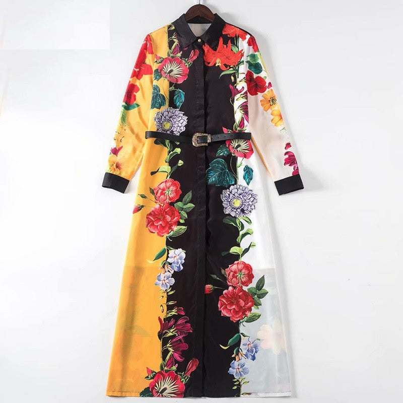 Designer Flower Print Long Sleeve Nightgown Dresses
