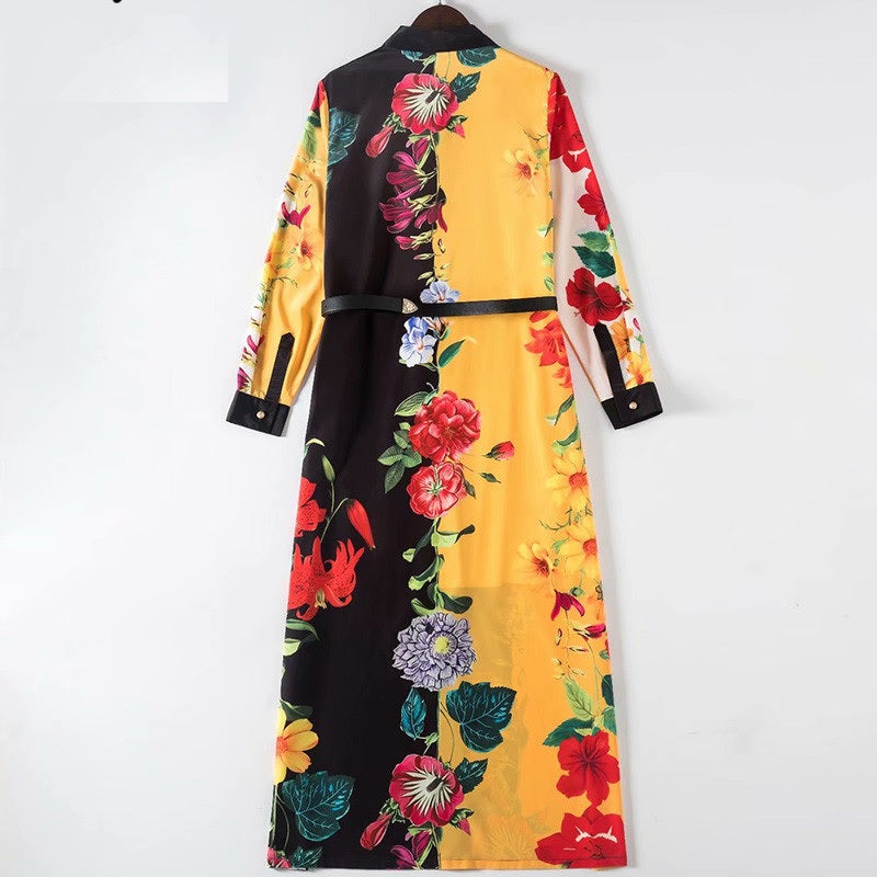 Designer Flower Print Long Sleeve Nightgown Dresses
