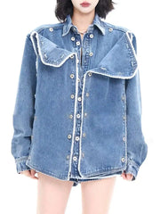 Designer Loose Two Piece Set Lapel Long Sleeve Spliced Button Coat High Waist Shorts Loose Sets