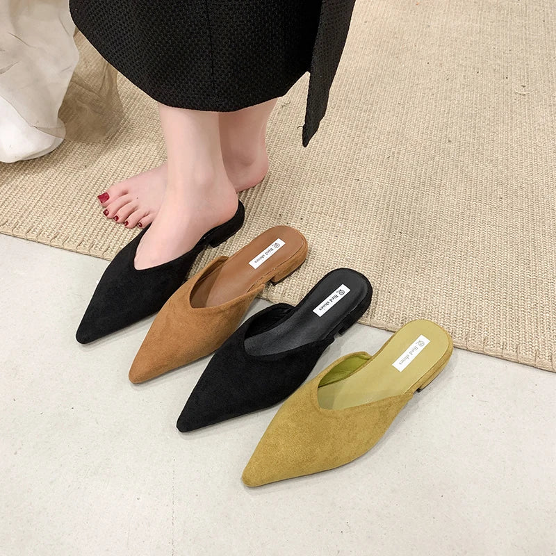 Designer Pointed Toe Elegant Mules Casual Slippers Ladies Low Heel