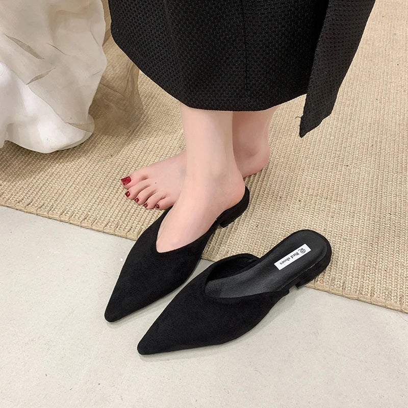 Designer Pointed Toe Elegant Mules Casual Slippers Ladies Low Heel
