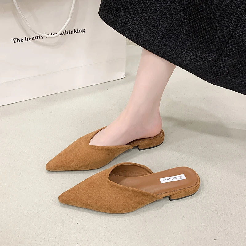 Designer Pointed Toe Elegant Mules Casual Slippers Ladies Low Heel