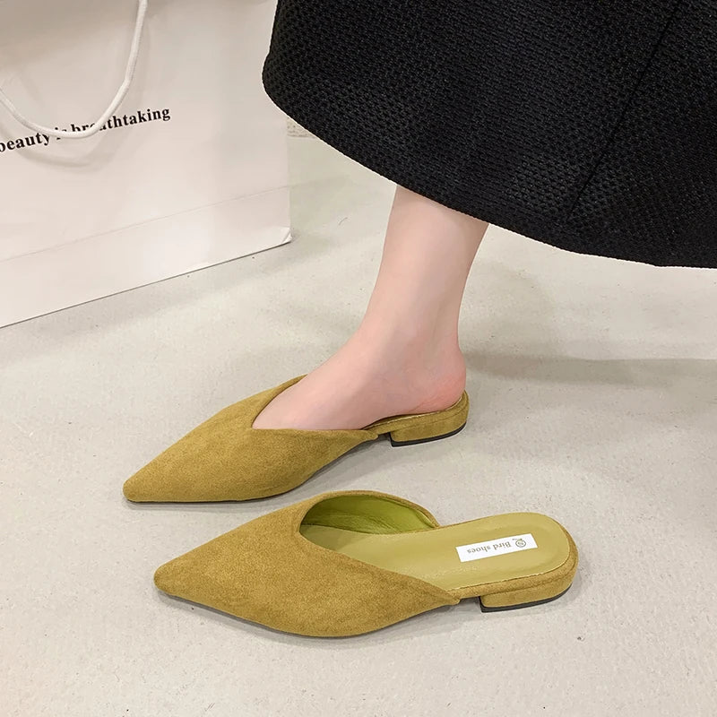 Designer Pointed Toe Elegant Mules Casual Slippers Ladies Low Heel