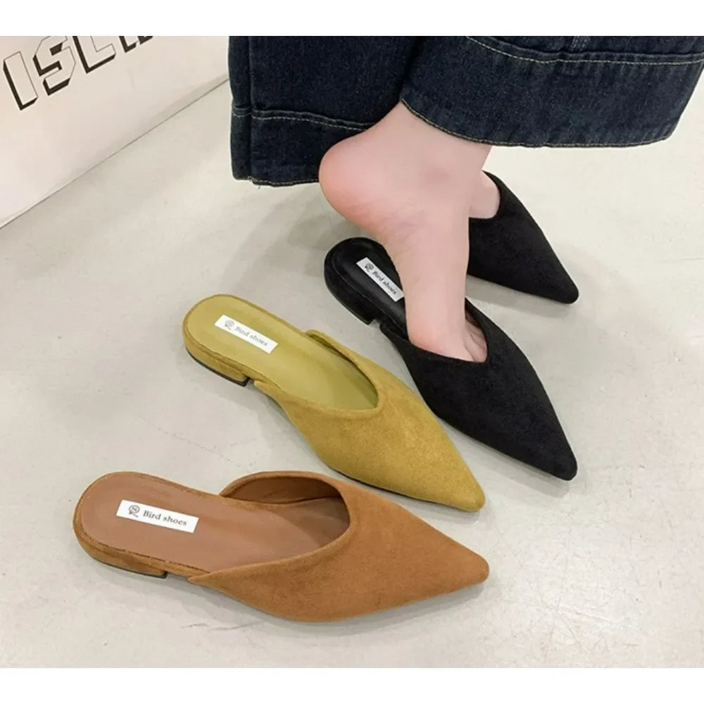Designer Pointed Toe Elegant Mules Casual Slippers Ladies Low Heel