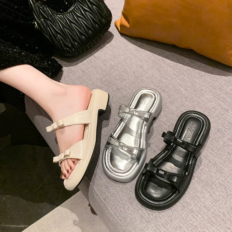 Designer Slippers Stylish Peep-toe Low Heel