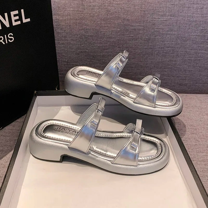 Designer Slippers Stylish Peep-toe Low Heel