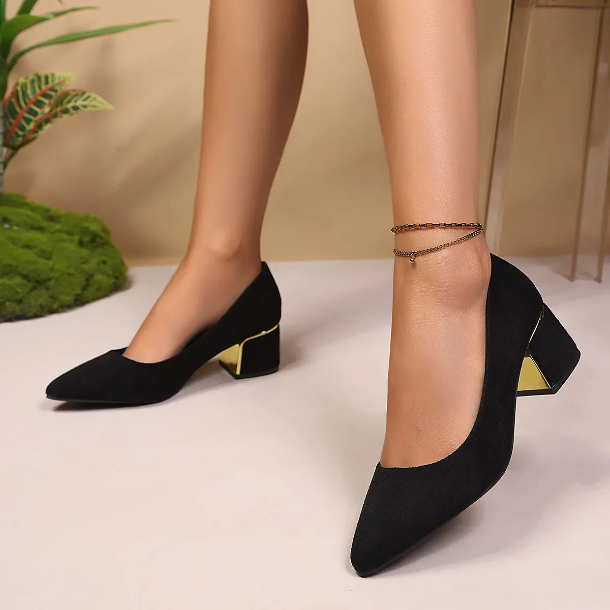 Designer Sapatos Femininas Cute Sweet Black Comfort Spring Square Heel