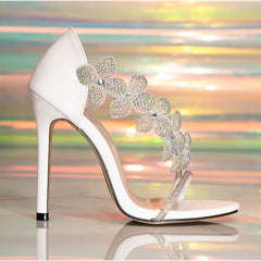 Designer Crystal Flower Gladiator Sandals Elegant Party High Heel