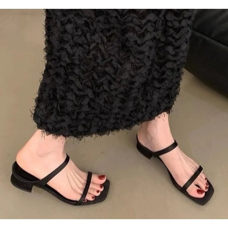 Designer Brand Slipper Narrow Band Ladies Elegant Slides Thin High Heel