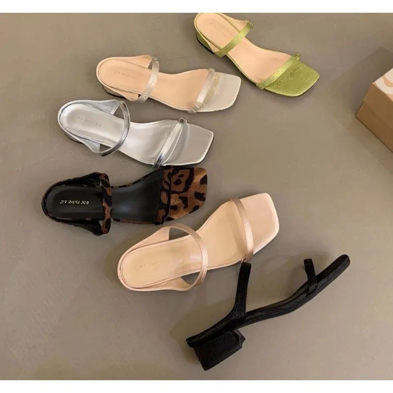 Designer Brand Slipper Narrow Band Ladies Elegant Slides Thin High Heel