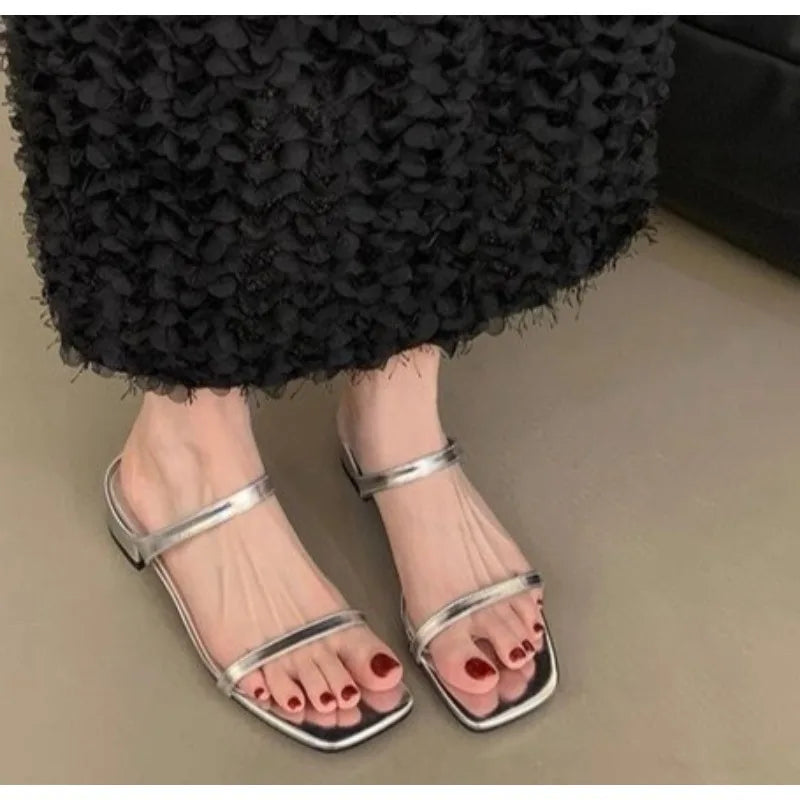 Designer Brand Slipper Narrow Band Ladies Elegant Slides Thin High Heel