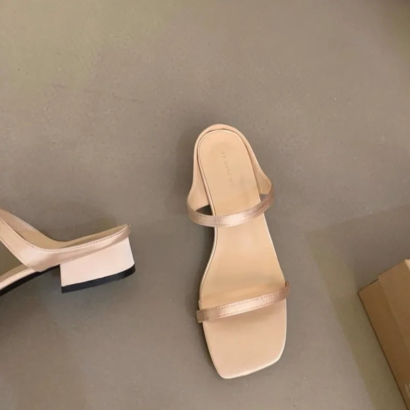 Designer Brand Slipper Narrow Band Ladies Elegant Slides Thin High Heel