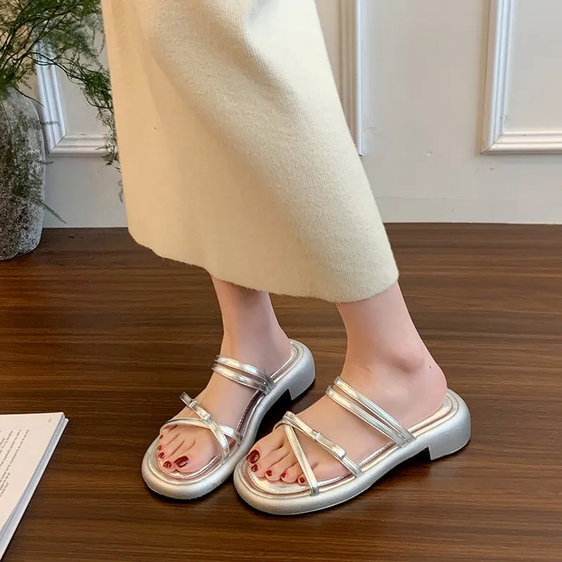 Designer Butterfly-knot Slippers Open Toe Thick Heel