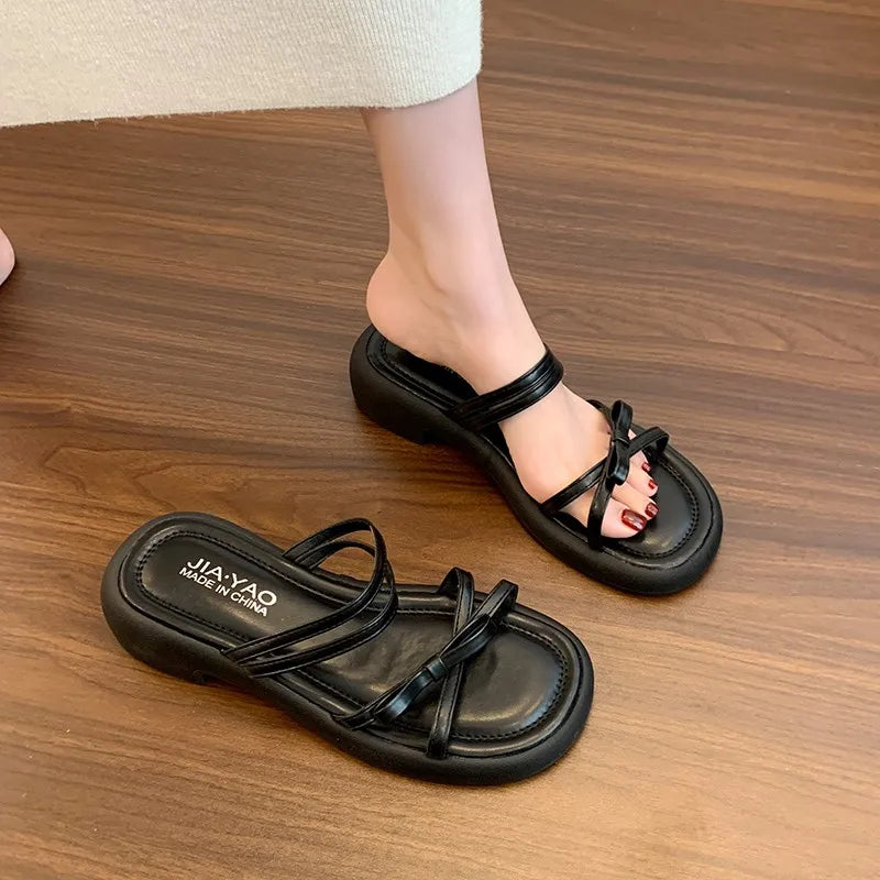 Designer Butterfly-knot Slippers Open Toe Thick Heel