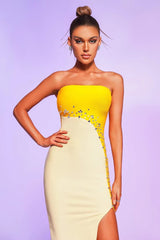 Diamond Strapless sleeveless empire Waist Cocktail Party Bandage Midi Dress