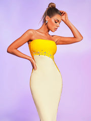 Diamond Strapless sleeveless empire Waist Cocktail Party Bandage Midi Dress