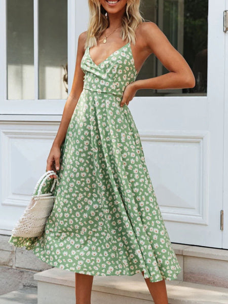 Ditsy Floral Print Beach Swing Dress