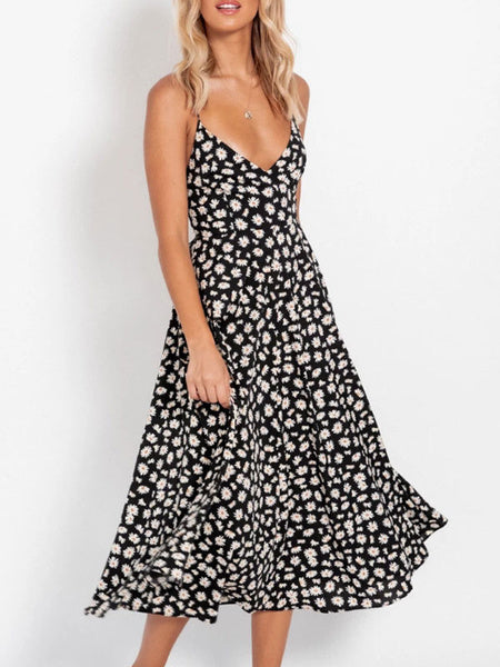 Ditsy Floral Print Beach Swing Dress