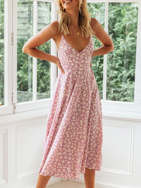 Ditsy Floral Print Beach Swing Dress