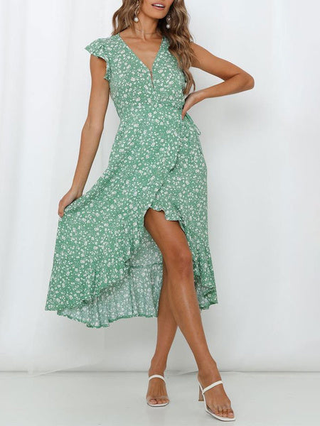 Ditsy Floral Print High Low Maxi Dresses