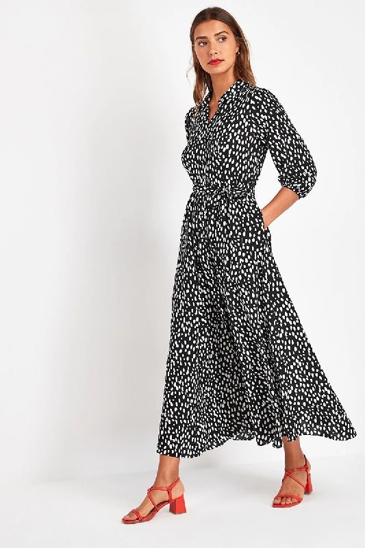 Dot Print Casual Turn Down Collar Office Shirt Dress