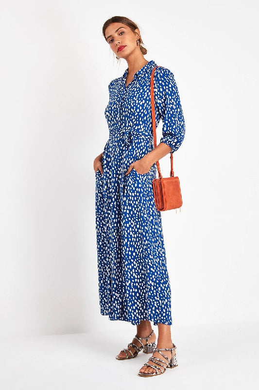 Dot Print Casual Turn Down Collar Office Shirt Dress