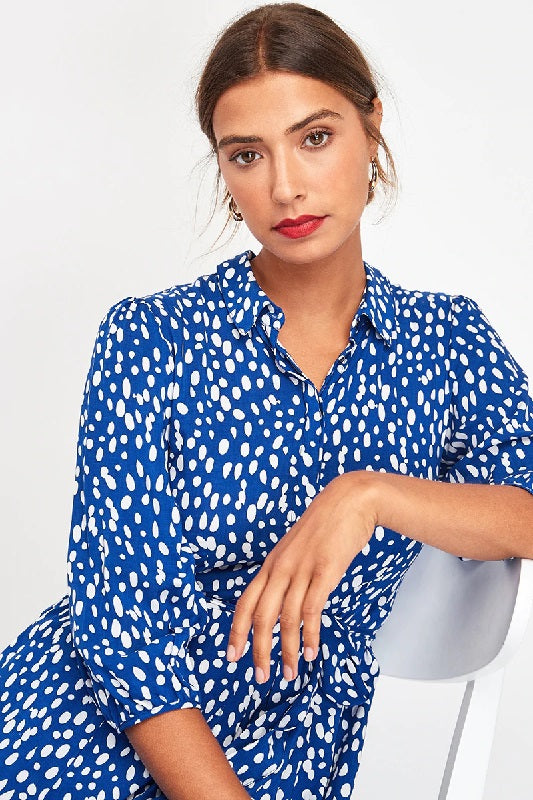 Dot Print Casual Turn Down Collar Office Shirt Dress