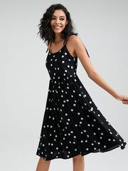 Dot Print Open Back Adjustable Tie Shoulder Strap Dress