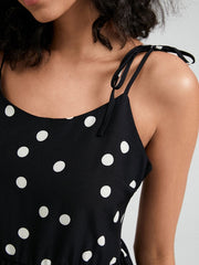 Dot Print Open Back Adjustable Tie Shoulder Strap Dress
