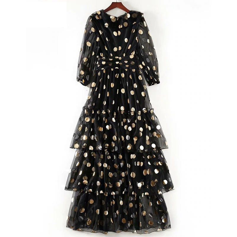 Dot Printed Party Long Maxi Dress