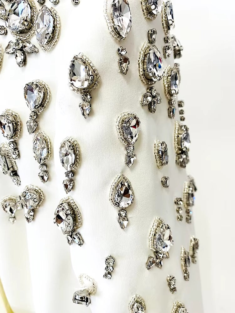 Double Breasted Rhinestone Diamonds Beaded Long High Street Designer Blazer Dress