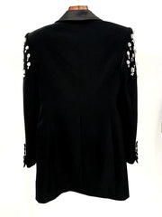 Double Breasted Rhinestone Diamonds Beaded Long High Street Designer Blazer Dress