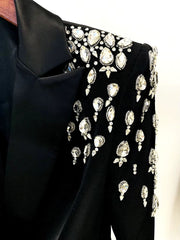 Double Breasted Rhinestone Diamonds Beaded Long High Street Designer Blazer Dress