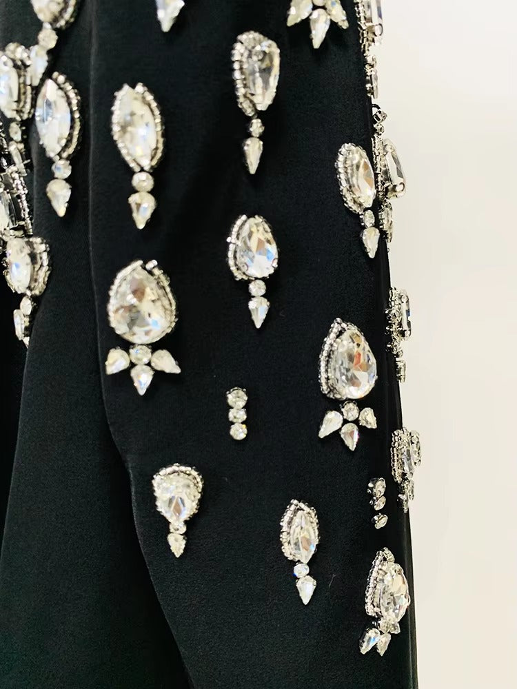 Double Breasted Rhinestone Diamonds Beaded Long High Street Designer Blazer Dress