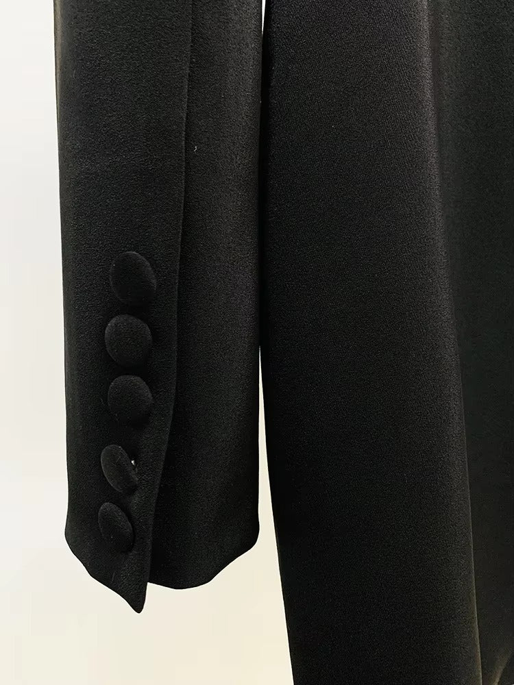 Double Breasted Rhinestone Diamonds Beaded Long High Street Designer Blazer Dress