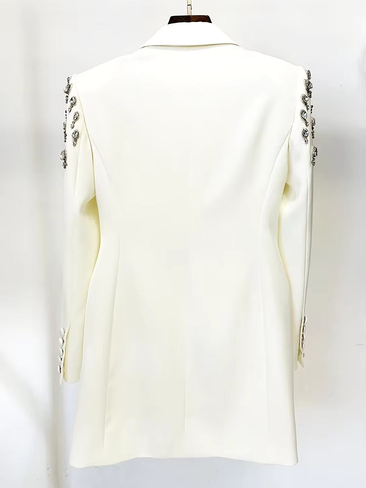 Double Breasted Rhinestone Diamonds Beaded Long High Street Designer Blazer Dress