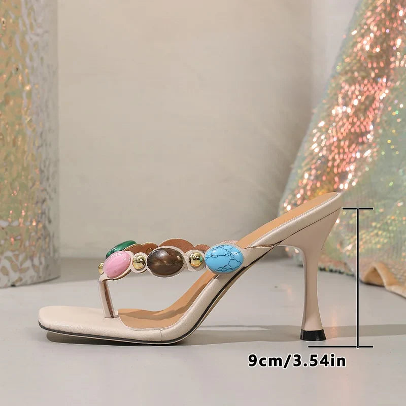 Square Clip Toe Slippers Shallow Thin High Heel