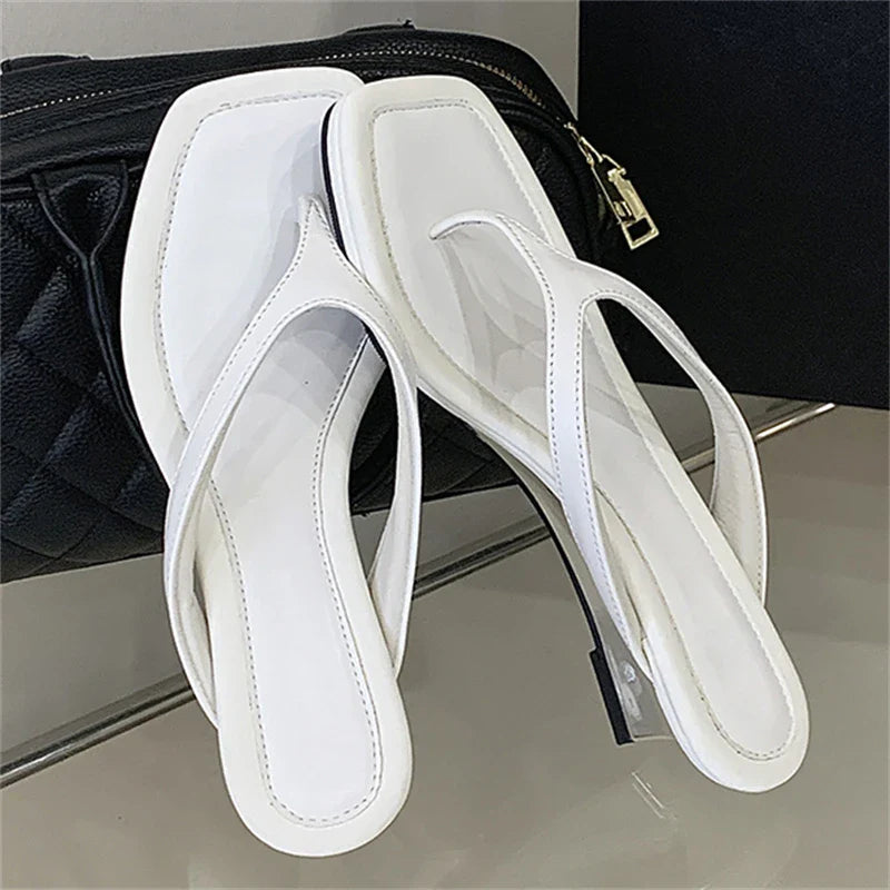 Square Clip Toe Slippers Design Wedges Low Heel