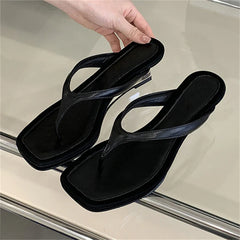 Square Clip Toe Slippers Design Wedges Low Heel