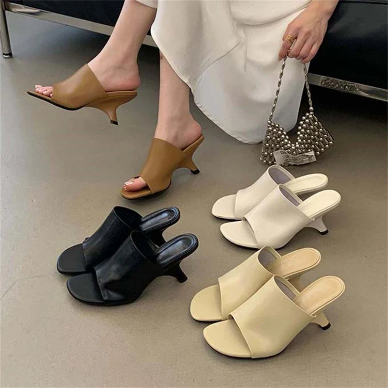 Vintage Square Toe Slippers High Heel