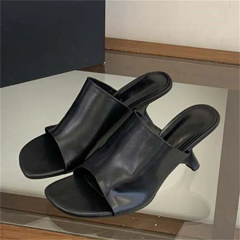 Vintage Square Toe Slippers High Heel