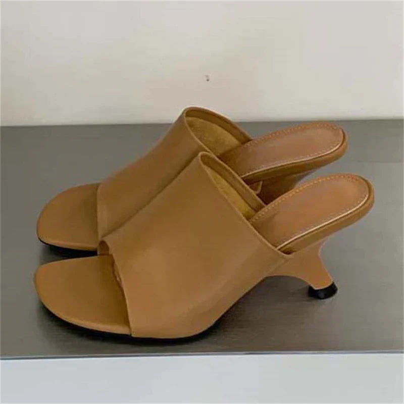 Vintage Square Toe Slippers High Heel
