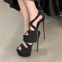 CRYSTAL Diamond Peep Toe Sandals Stiletto High Heel