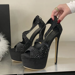 CRYSTAL Diamond Peep Toe Sandals Stiletto High Heel