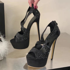 CRYSTAL Diamond Peep Toe Sandals Stiletto High Heel