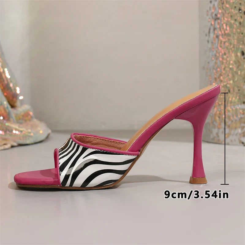 Camouflage Totem  Square Toe Slippers Striptease Wedding Thin High Heel