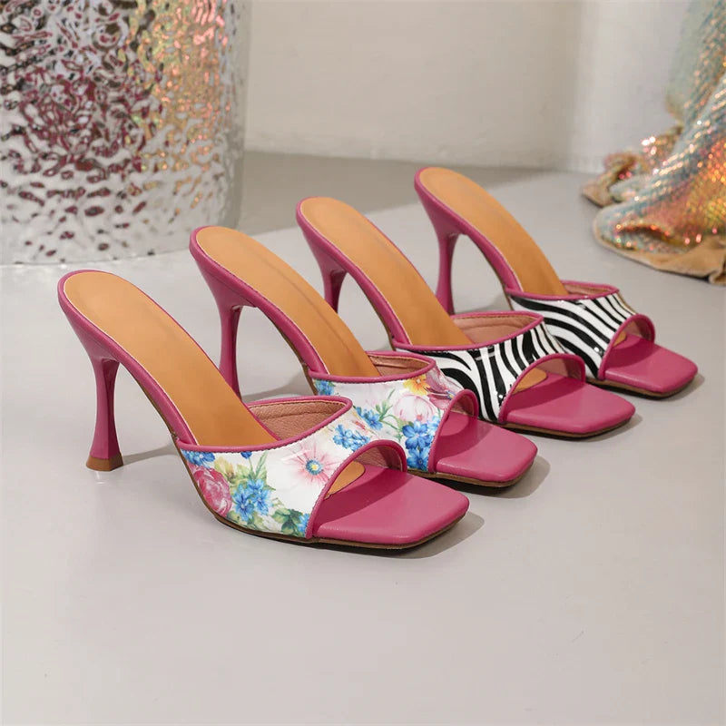 Camouflage Totem  Square Toe Slippers Striptease Wedding Thin High Heel