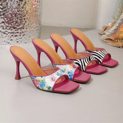 Camouflage Totem  Square Toe Slippers Striptease Wedding Thin High Heel