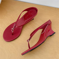 Designer Buckle Clip Toe Slippers Wedges High Heel