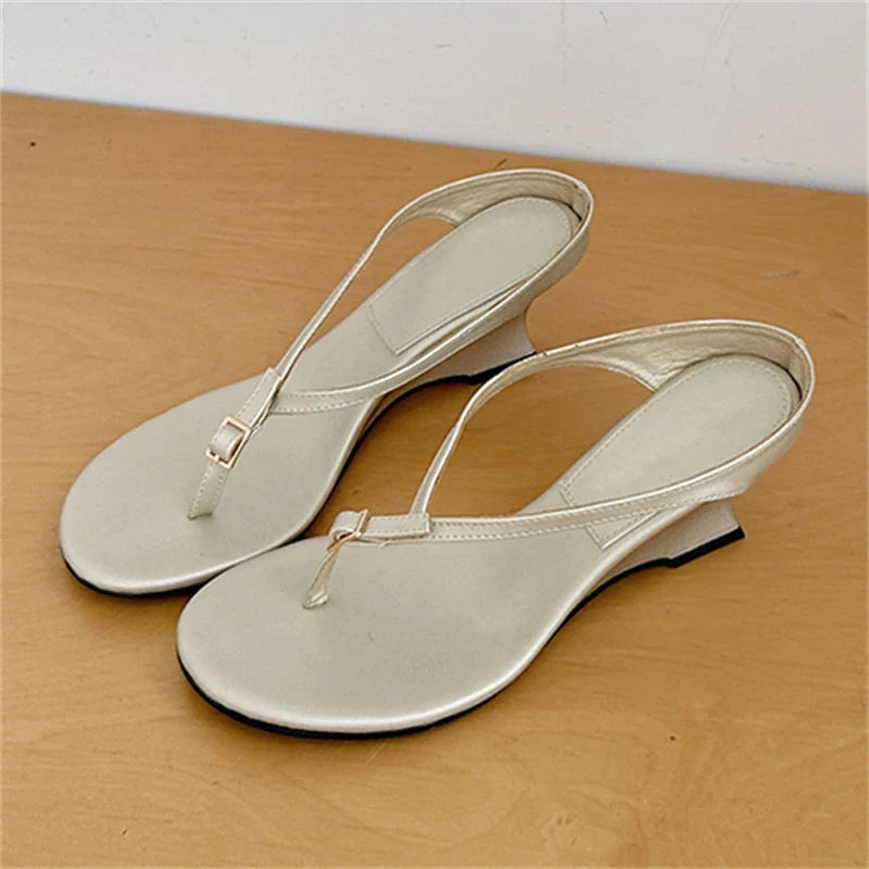Designer Buckle Clip Toe Slippers Wedges High Heel